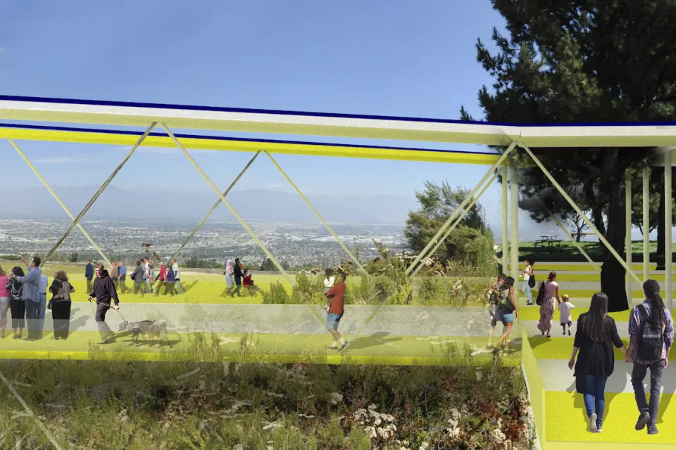 Rendering of pedestrian walkway on hilltop at Puente Hills Landfill Park.